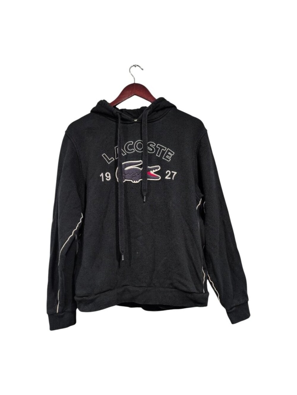 Lacoste Hoodie Mens M Black Pullover Embroidered Sweatshirt Croc Logo Sweater